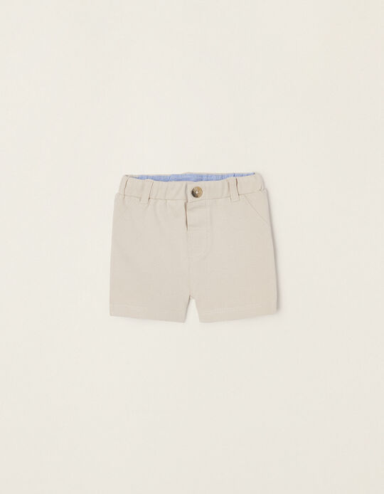 Piquet Cotton Shorts for Newborn Baby Boys, Beige