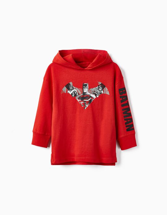 Buy Online Long Sleeve Hooded T-shirt for Boys 'Batman', Red