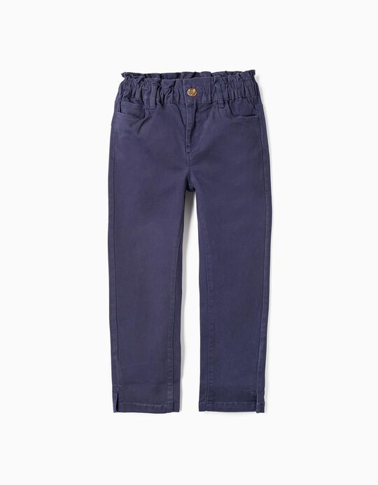 Pantalones con Cintura Paperbag para Niña, Azul Oscuro