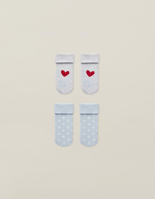2 Pairs of Cuffed Socks for Babies 'I Love Mum', Dark Blue/Grey