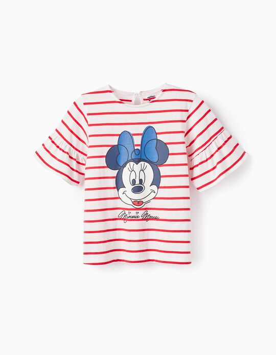 T-Shirt à Rayures pour Fille 'Minnie Mouse', Blanc/Rouge