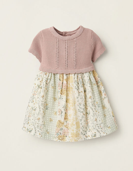 Buy Online Floral Dress for Newborn Girls, Pink/Beige
