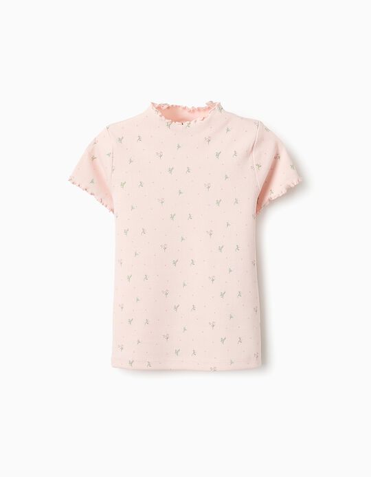 Buy Online Ribbed Floral T-shirt for Baby Girls, Pink