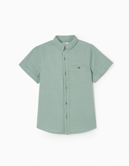 Short Sleeve Shirt in Cotton and Linen for Boys, Green