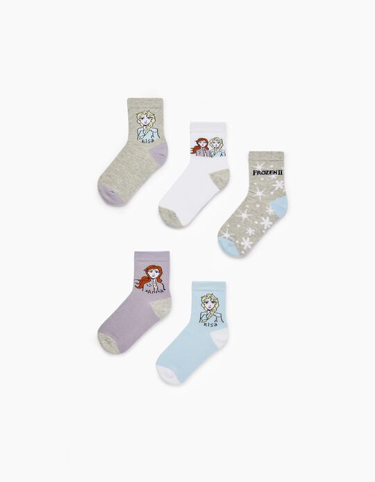 5-Pack of Cotton Socks for Girls 'Elsa & Anna', Multicoloured