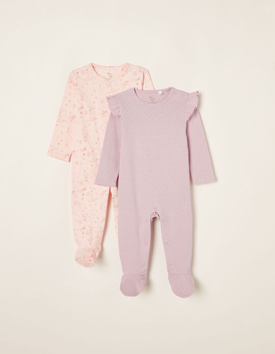 2-Pack of Cotton Sleepsuits for Baby Girls 'Circus', Pink/Lilac