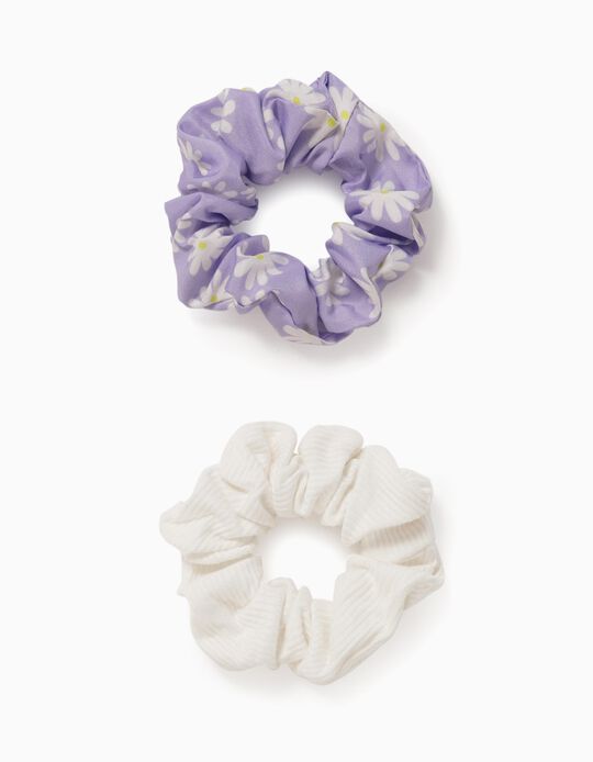 2 Scrunchies for Girls, Purple/White