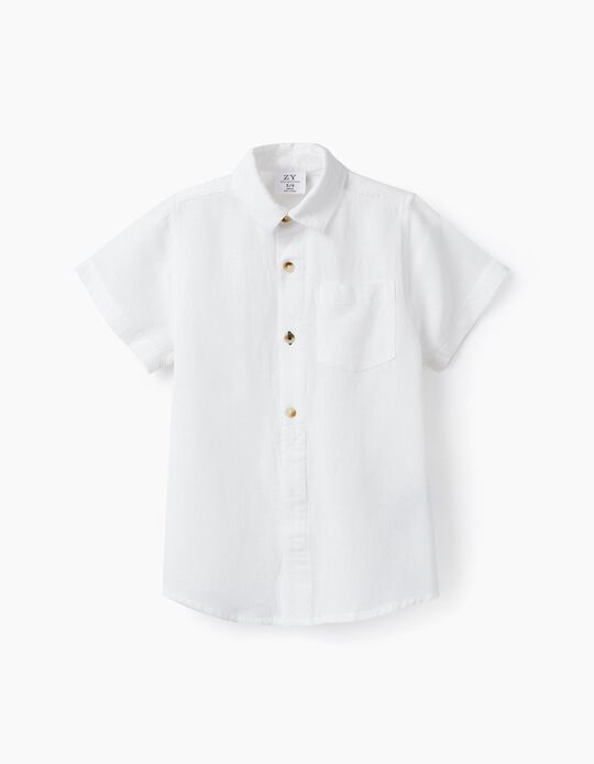 Linen and Cotton Shirt for Boys, White