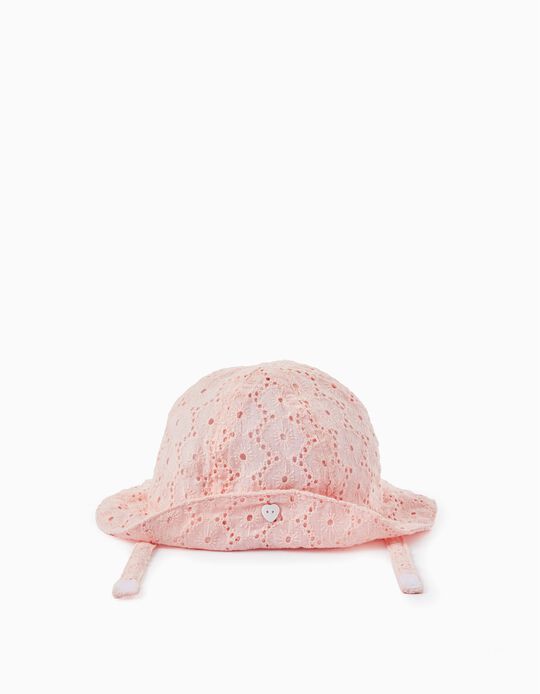 Hat with English Embroidery for Newborn Baby Girls, Pink