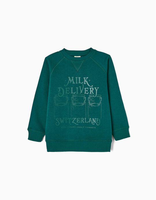 Sweat en Coton Garçon 'Milk Delivery', Vert