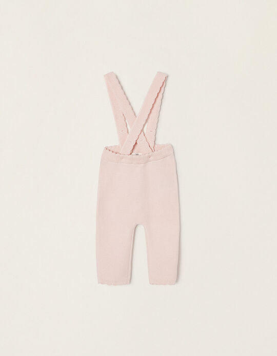 Knitted Trousers with Removable Straps for Newborn Baby Girls, Pink