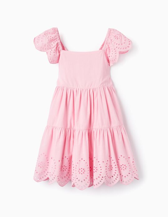 Cotton Dress with English Embroidery for Girls, Pink