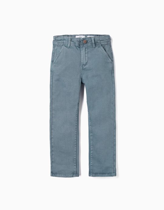 Pantalones de Sarga de Algodón para Niño 'Slim Fit', Azul