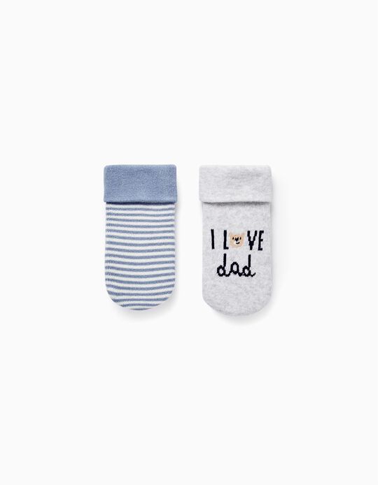 Pack de 2 Pares de Calcetines Gruesos para Bebé Niño 'I Love Dad', Gris/Azul