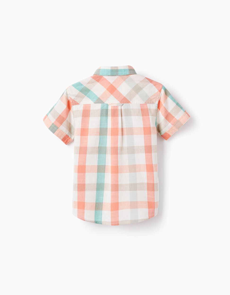 Buy Online Checked Shirt in Cotton for Baby Boys 'B&S', Aqua Green/Coral