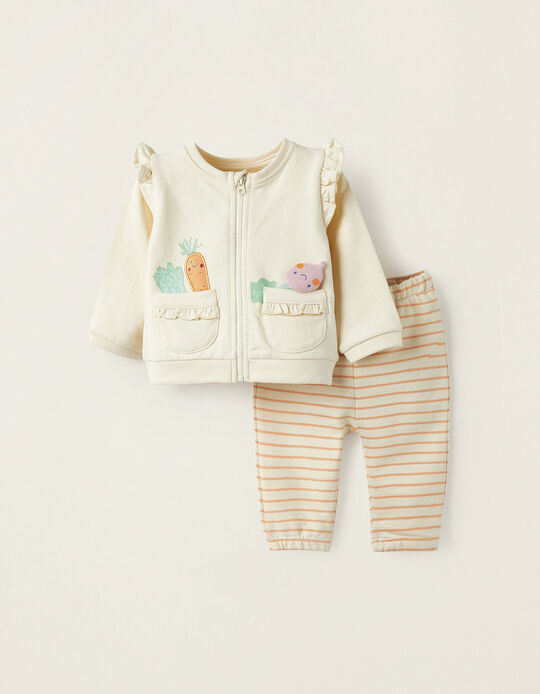 Jacket + Trousers for Newborn Girls 'Vegetables', Light Beige