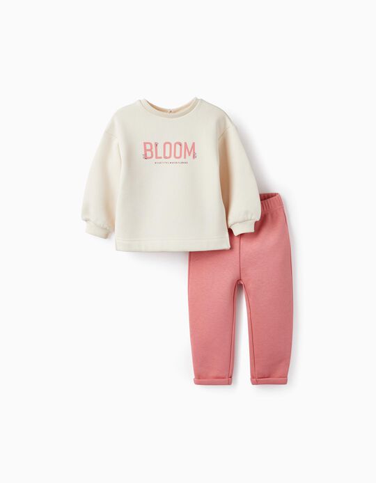 Buy Online Sweatshirt + Coral Fleece Trousers for Baby Girls, Cream/Pink