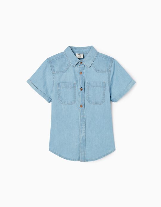 Camisa de Manga Corta Vaquera de Algodón para Niño, Azul