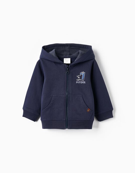 Hooded Jacket for Baby Boy 'Seven Is My Lucky Number', Blue