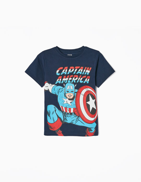 Camiseta de Algodón para Niño 'Capitán América', Azul Oscuro