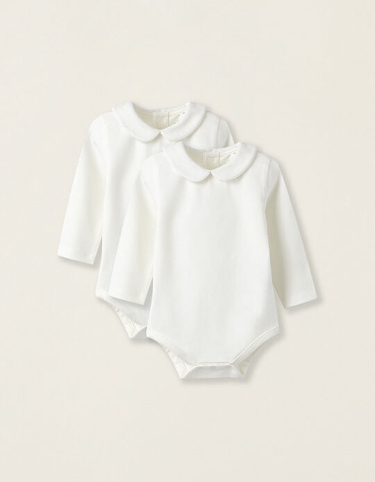Pack of 2 Cotton Bodysuits for Newborn Girls, White