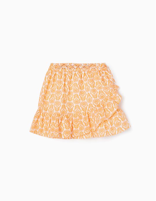 Floral Cotton Skirt with Ruffles for Girls 'You&Me', Orange/White