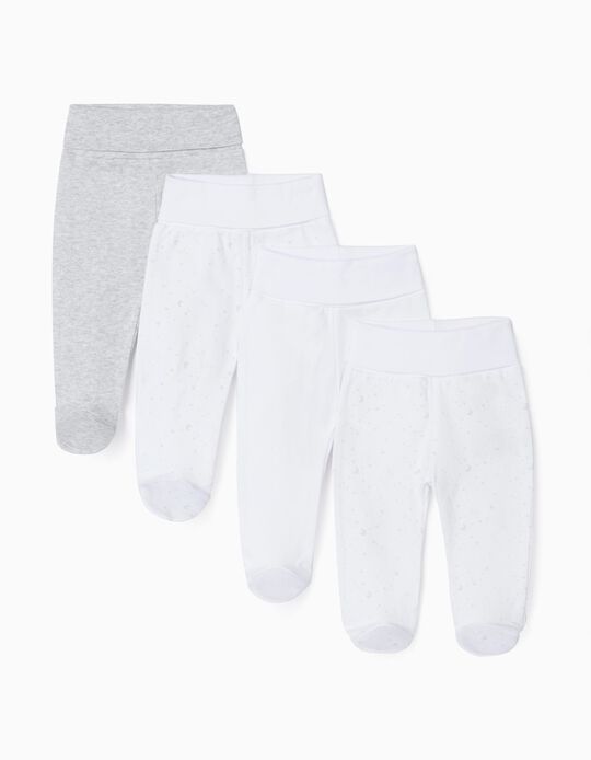 4 Footed Trousers for Babies 'Twinkle', White/Grey