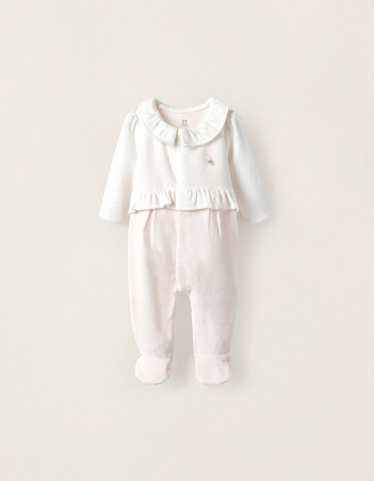 Velvet Babygrow for Newborn Girls, Pink/White