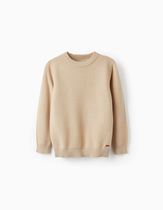 Knitted Cotton Jumper for Boys, Beige