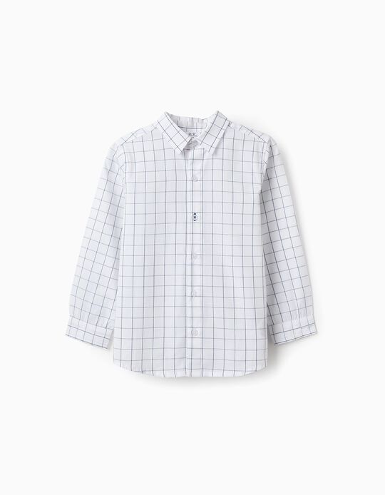 Comprar Online Camisa de Algodão aos Quadrados para Menino, Branco