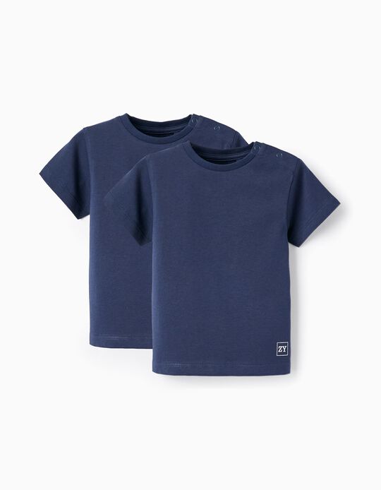 Pack of 2 Short Sleeve T-Shirts for Baby Boys, Dark Blue