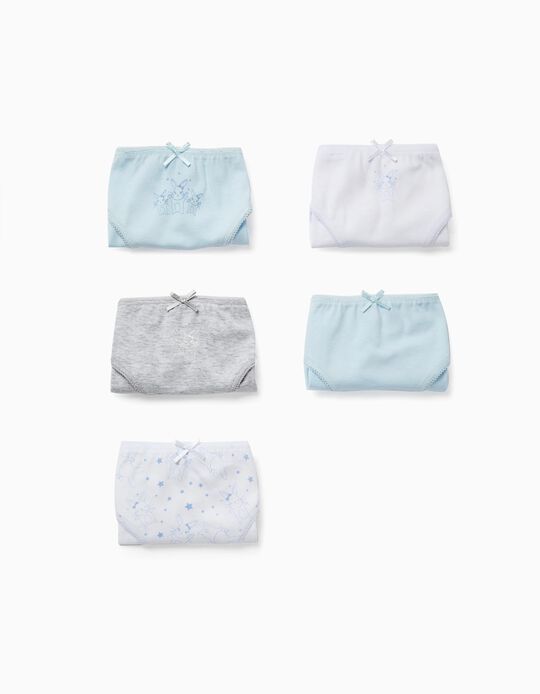 Pack of 5 Cotton Briefs for Girls 'Bunny', White/Blue