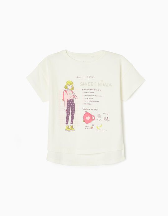 Cotton T-shirt for Girls 'Super Powers', White