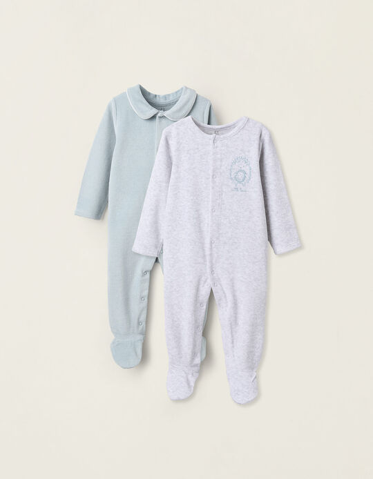 Comprar Online Pack 2 Babygrows de Veludo para Recém-Nascido e Bebé, Cinza/Azul