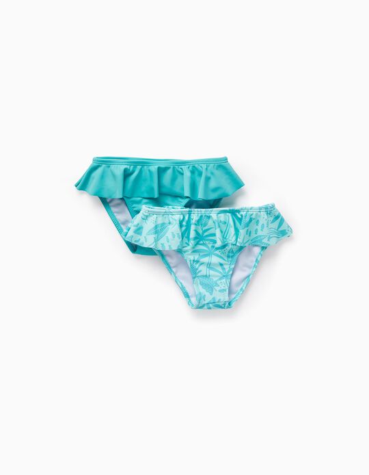 2 Bikini Bottoms for Baby Girls 'Shells', Aqua Green