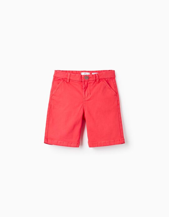 Cotton Twill Chino Shorts for Boys 'Midi', Red
