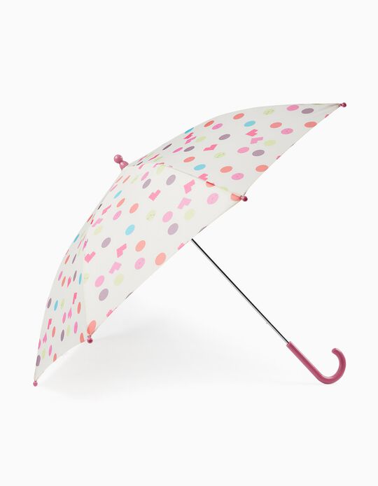 Paraguas Estampado para Niña 'Lunares y Corazones', Beige/Rosa