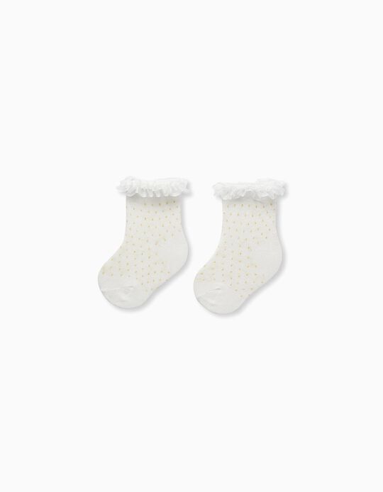 Chaussettes à Volants pour Bébé Fille, Blanc/Jaune