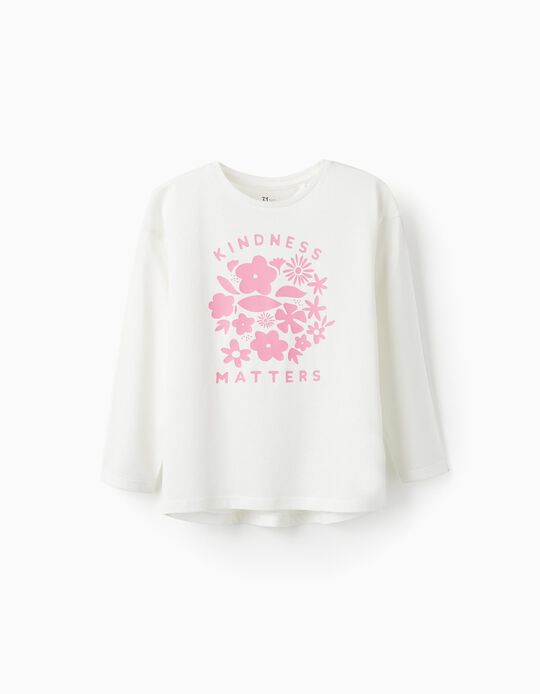 T-Shirt de Manga Comprida para Menina 'Kindness Matters', Branco