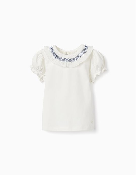 Comprar Online T-Shirt de Manga Curta com Folhos para Bebé Menina, Branco