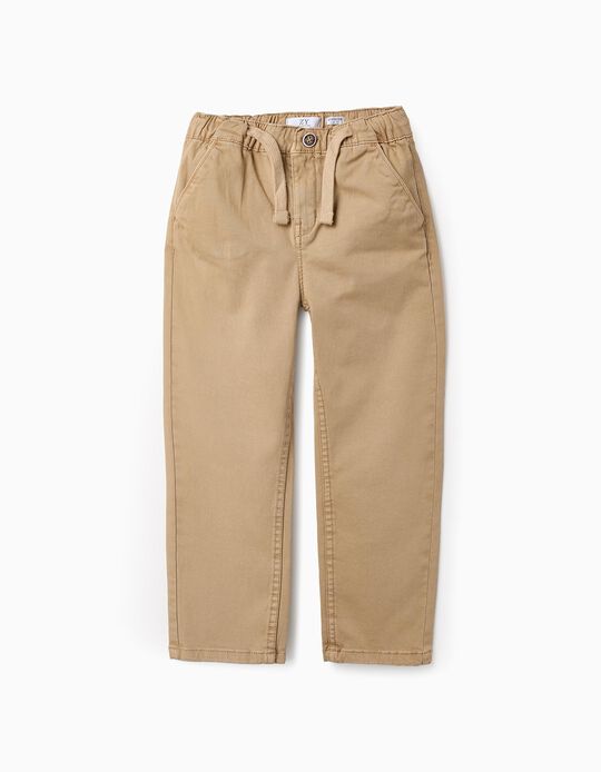 Buy Online Twill Drawstring Trousers for Boys, Beige