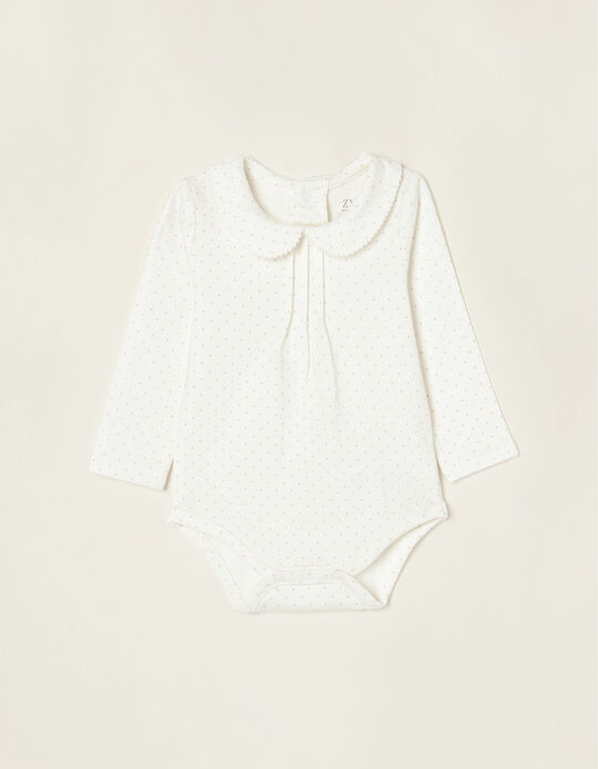 Polka-Dot Cotton Bodysuit for Newborn Baby Girls, Pink/White