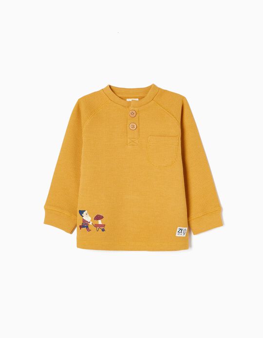 Cotton Waffle Sweatshirt for Baby Boys 'Gnome', Yellow