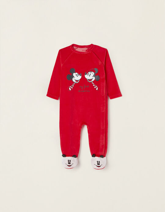 Velour Sleepsuit for Babies and Newborn Babies 'My First Christmas', White/Red