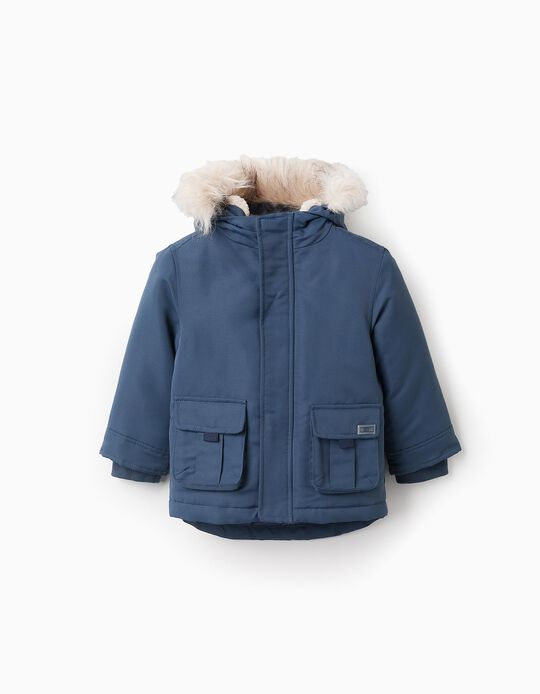 Comprar Online Parka Acolchoada com Capuz e Pelo para Bebé Menino, Turquesa