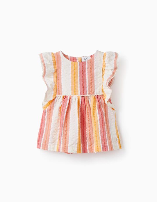 Striped Blouse with frills for Baby Girls, Multicolour