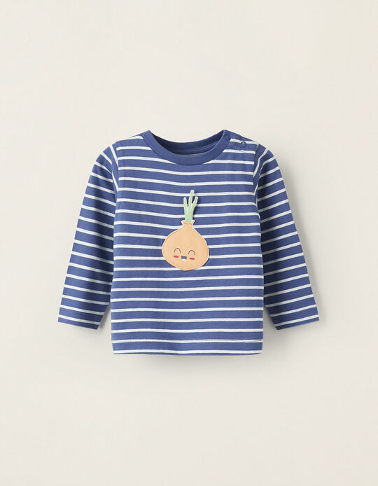 T-Shirt de Algodão para Recém-Nascido 'Onion', Azul/Branco