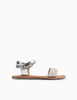 Buy Online Leather Sandals with Sequins for Girls 'B&S', White/Silver