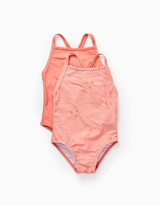 2 Swimsuits for Baby Girls 'Sun', Coral