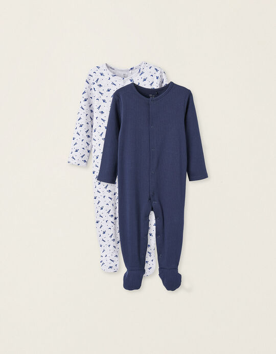 Pack 2 Pijamas de Algodón para Bebé Niño 'Space', Azul/Gris